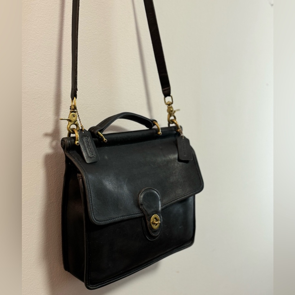 Vintage Coach 90’s Willis Black Leather Messenger Crossbody Shoulder Bag 9927